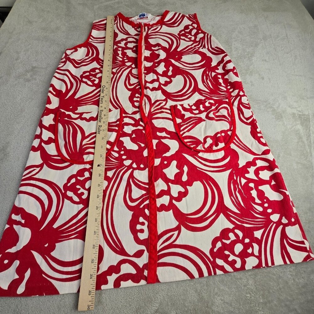 Vintage Zip Front House Dress Size 42 Red White Floral Time Off Loungewear 70s - Picture 10 of 16